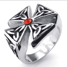 Titanium Cross Ring With Red Zircon
