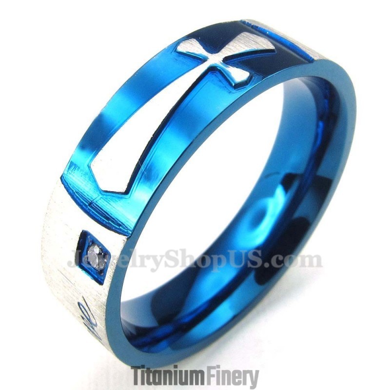 Blue Titanium Cross Ring Blue Titanium Cross Ring