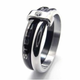Two Circles 8Mm Diamond Set Titanium Inlaid Court Band Ring