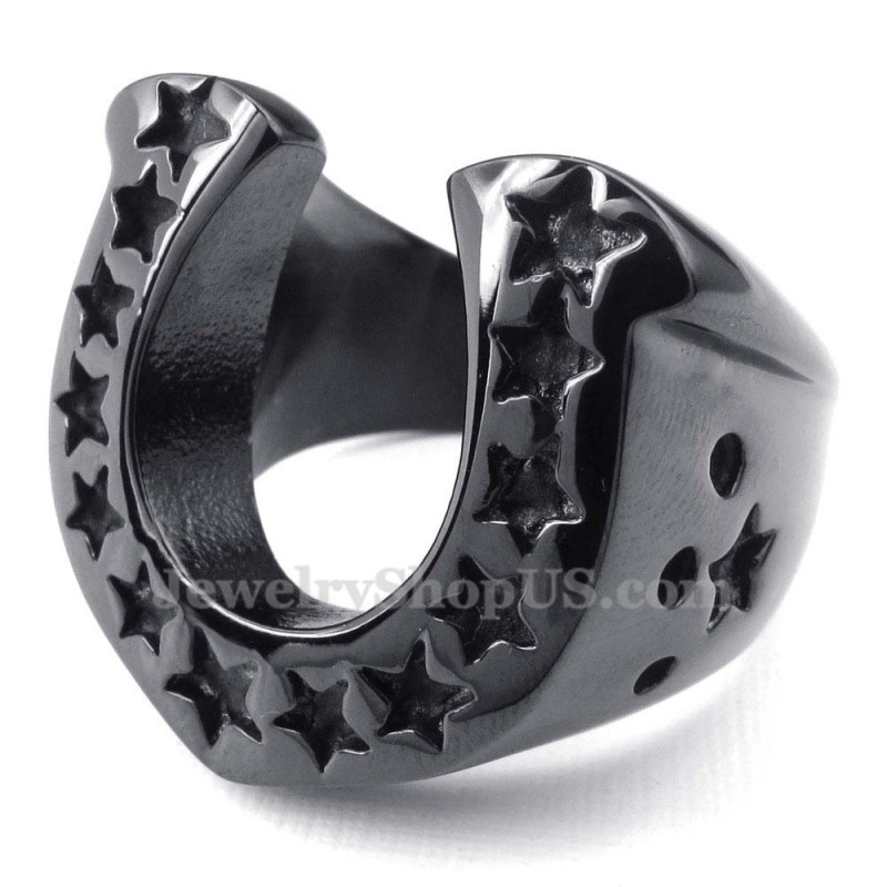 Five-Pointed Star Black Titanium Horse'S Hoof Ring
