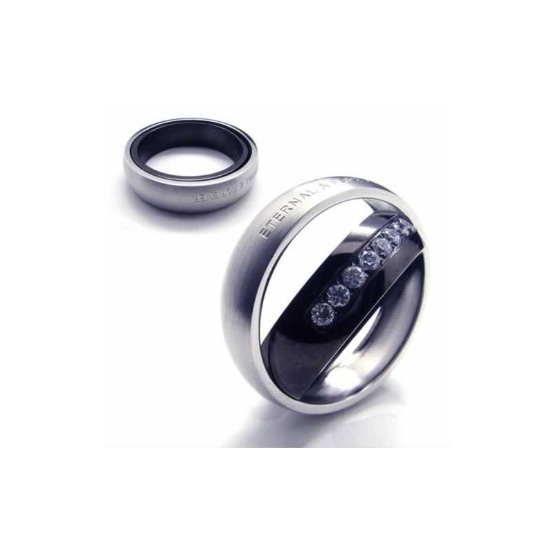 Eternal & Forever Diamond Set 6Mm Titanium Inlaid Court Band Ring Eternal & Forever Diamond Set 6Mm Titanium Inlaid Court Band Ring