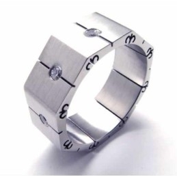 Diamond Set 8Mm Titanium Inlaid Court Band Ring
