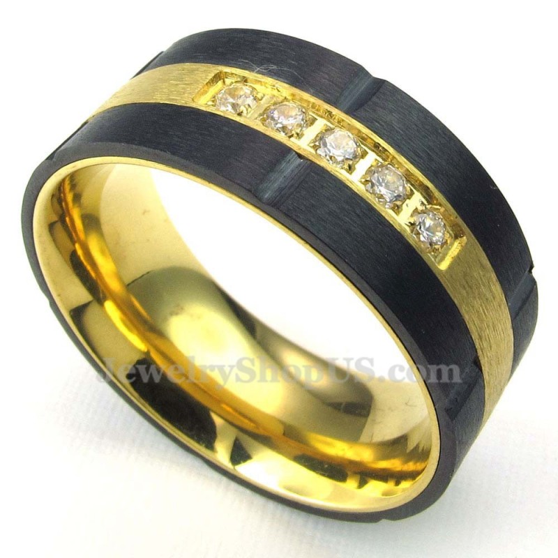 Gold Black Titanium Ring With White Zircon Gold Black Titanium Ring With White Zircon
