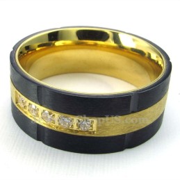 Gold Black Titanium Ring With White Zircon