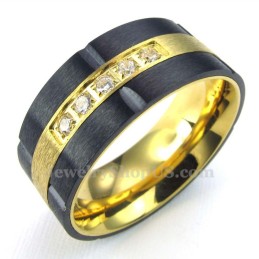 Gold Black Titanium Ring With White Zircon