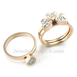 Rose Gold Four Leaf Clover Titanium Ring (Three In One)