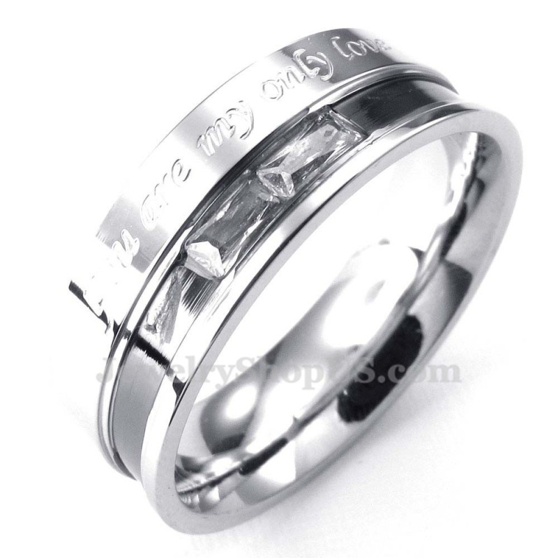 Titanium Lovers Ring With White Rhinestone Titanium Lovers Ring With White Rhinestone