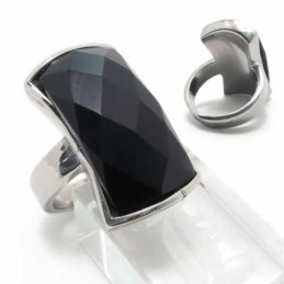 Black Agate 13Mm Titanium Inlaid Court Band Ring