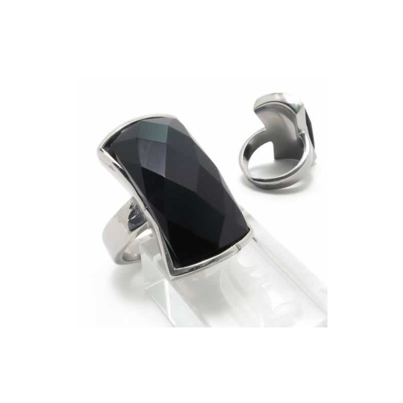 Black Agate 13Mm Titanium Inlaid Court Band Ring Black Agate 13Mm Titanium Inlaid Court Band Ring