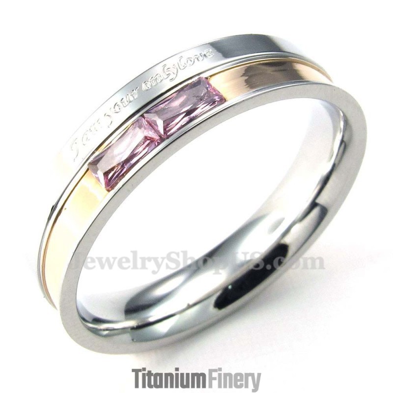 Titanium Lovers Ring With Red Rhinestone