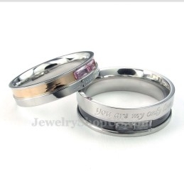 Titanium Lovers Ring With Red Rhinestone