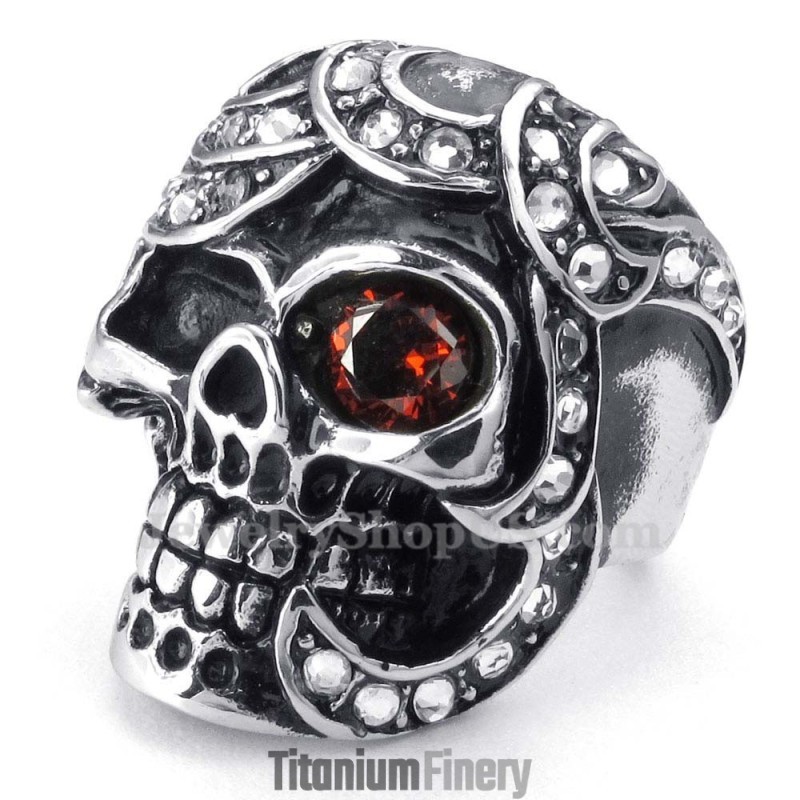 Red Zircon Titanium Skull Ring Red Zircon Titanium Skull Ring