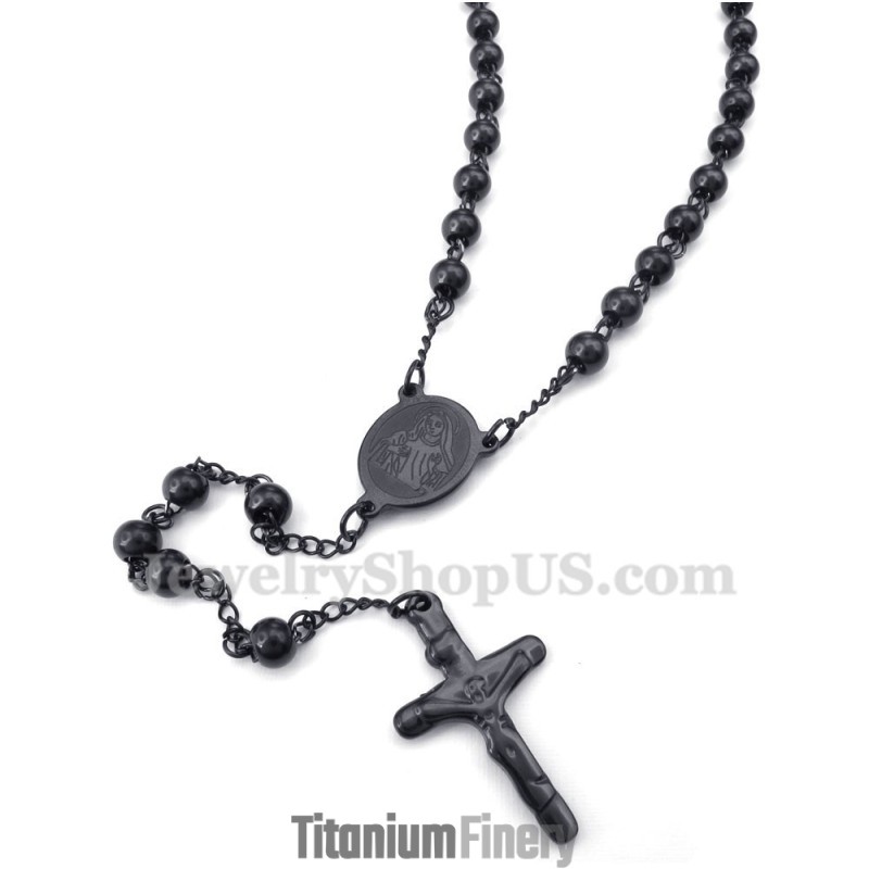 Black Color Titanium Jesus Pendant Necklace