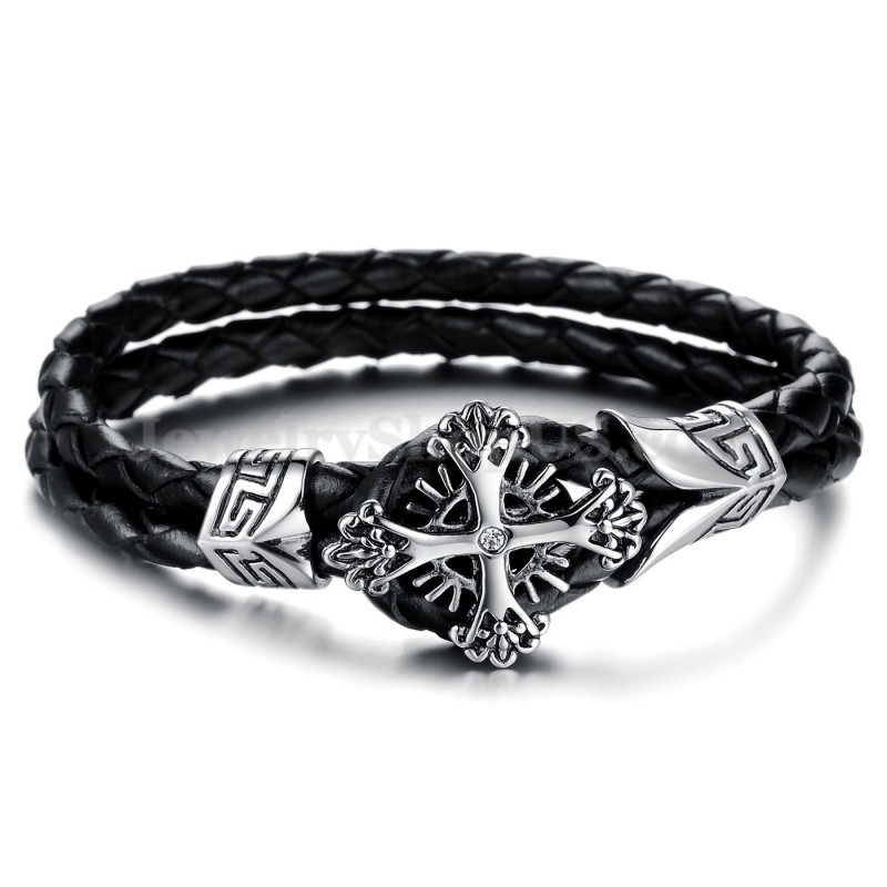 Men's Personalized Knit Titanium Leather Bracelet C869 Men's Personalized Knit Titanium Leather Bracelet C869