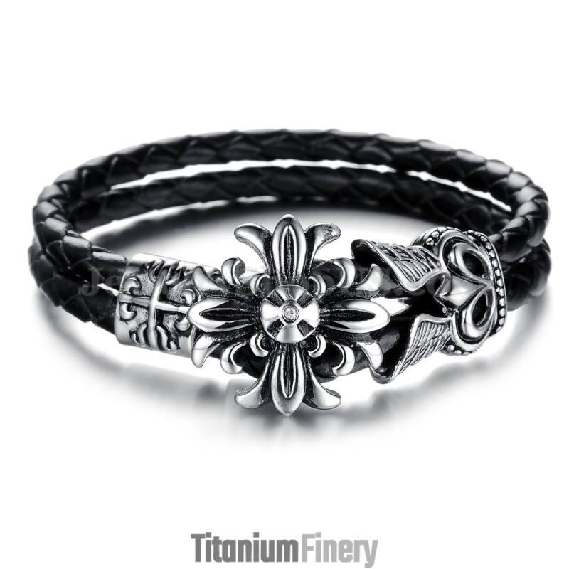 Good Sale Men's Titanium Leather Bracelet C871 Good Sale Men's Titanium Leather Bracelet C871