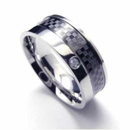Diamond Set 8Mm Titanium Inlaid Court Band Ring