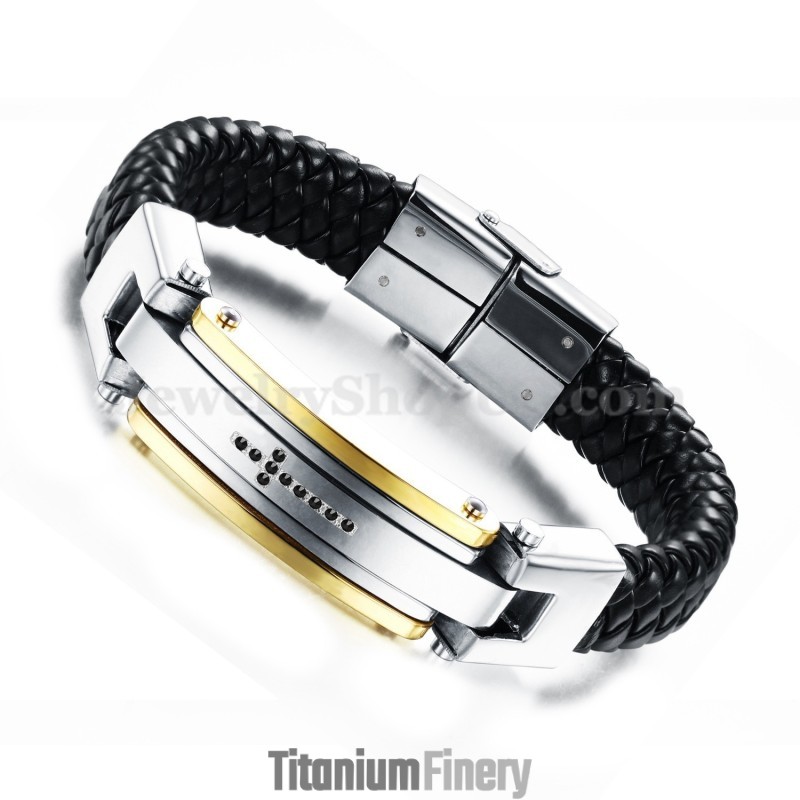 Men's Titanium Leather Cross Bracelet C918 Men's Titanium Leather Cross Bracelet C918