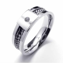 Diamond Set 6Mm Titanium Inlaid Court Band Ring
