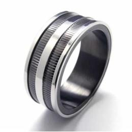 Two Grooved 8Mm Black Titanium Ring