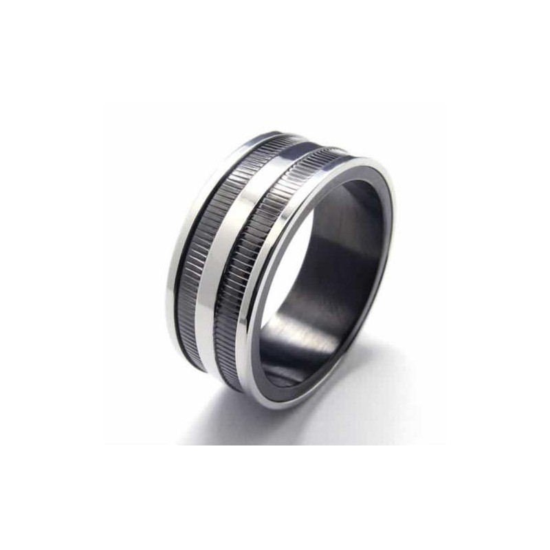 Two Grooved 8Mm Black Titanium Ring Two Grooved 8Mm Black Titanium Ring