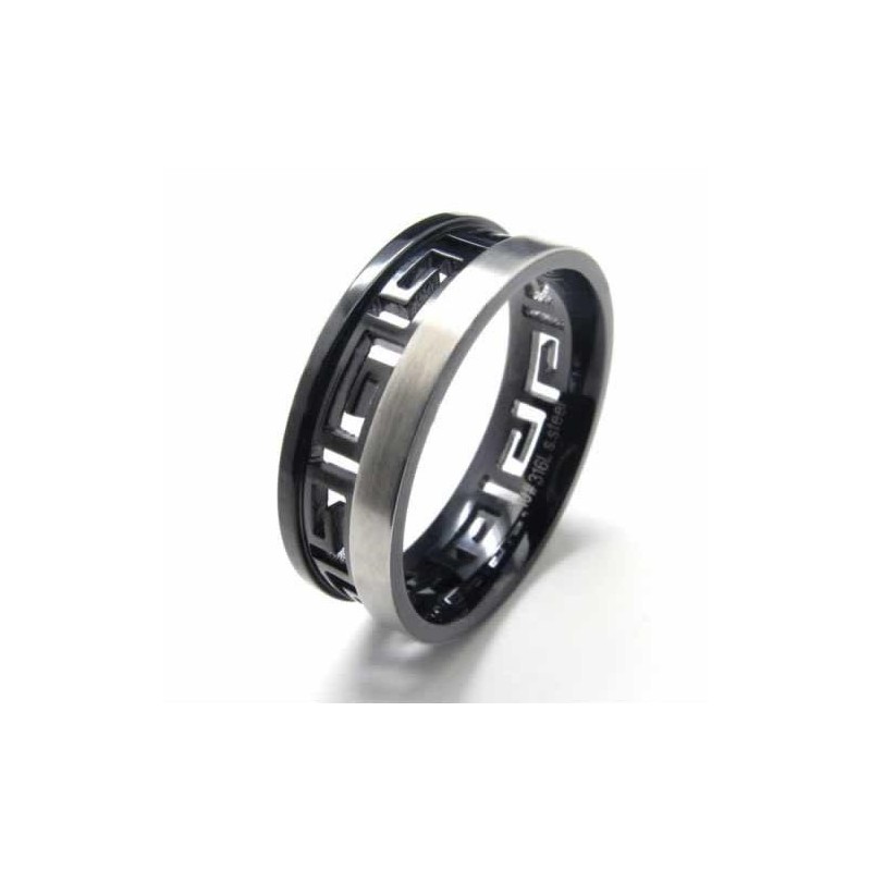 7Mm Black Titanium Greek Key Spinning Ring