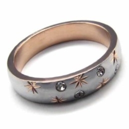 Diamond Set 4Mm Titanium & Gold Inlaid Court Band Ring