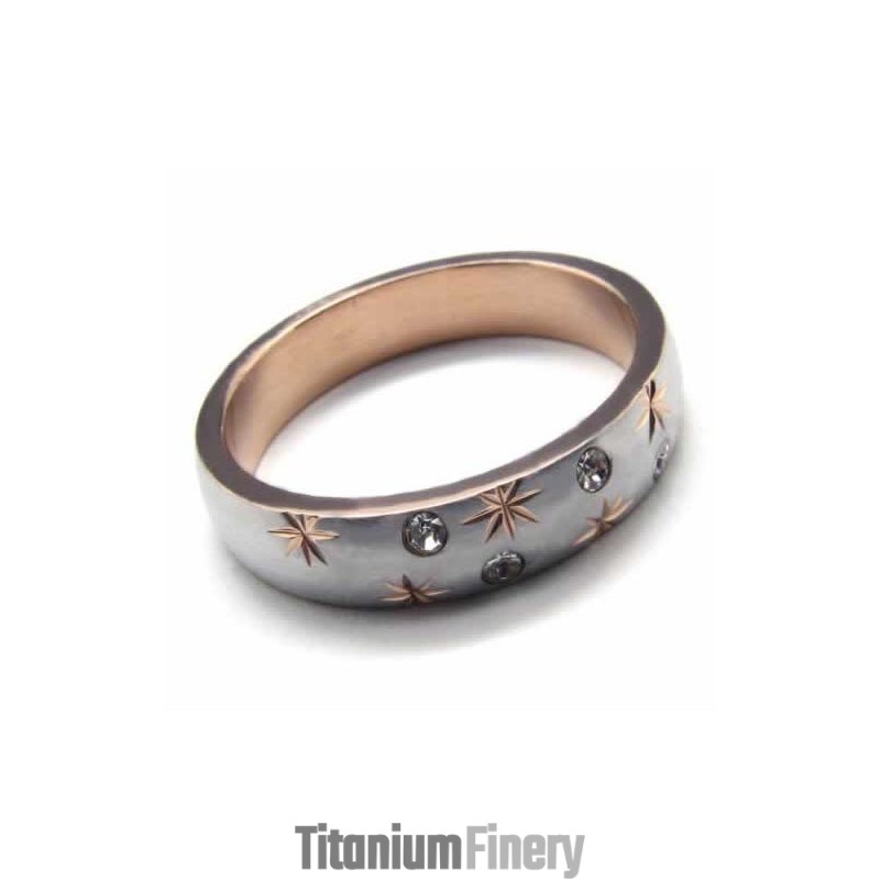 Diamond Set 4Mm Titanium & Gold Inlaid Court Band Ring Diamond Set 4Mm Titanium & Gold Inlaid Court Band Ring