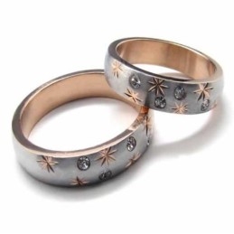Diamond Set 4Mm Titanium & Gold Inlaid Court Band Ring