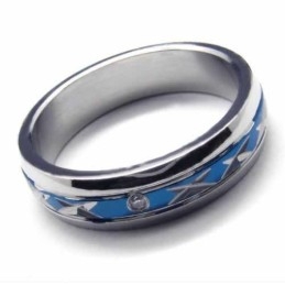 Diamond Set 5Mm Blue Titanium Inlaid Ring