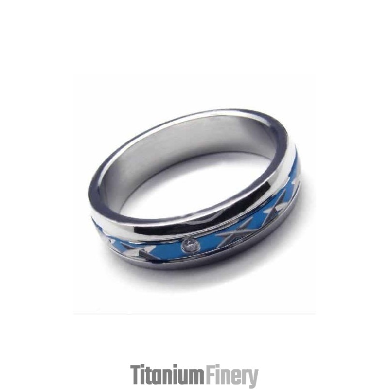 Diamond Set 5Mm Blue Titanium Inlaid Ring Diamond Set 5Mm Blue Titanium Inlaid Ring