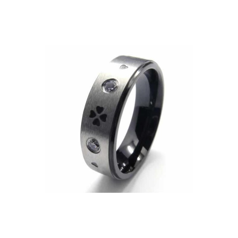 Four Leaf Clover Diamond Set 6Mm Titanium Inlaid Ring Four Leaf Clover Diamond Set 6Mm Titanium Inlaid Ring