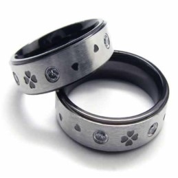 Four Leaf Clover Diamond Set 6Mm Titanium Inlaid Ring