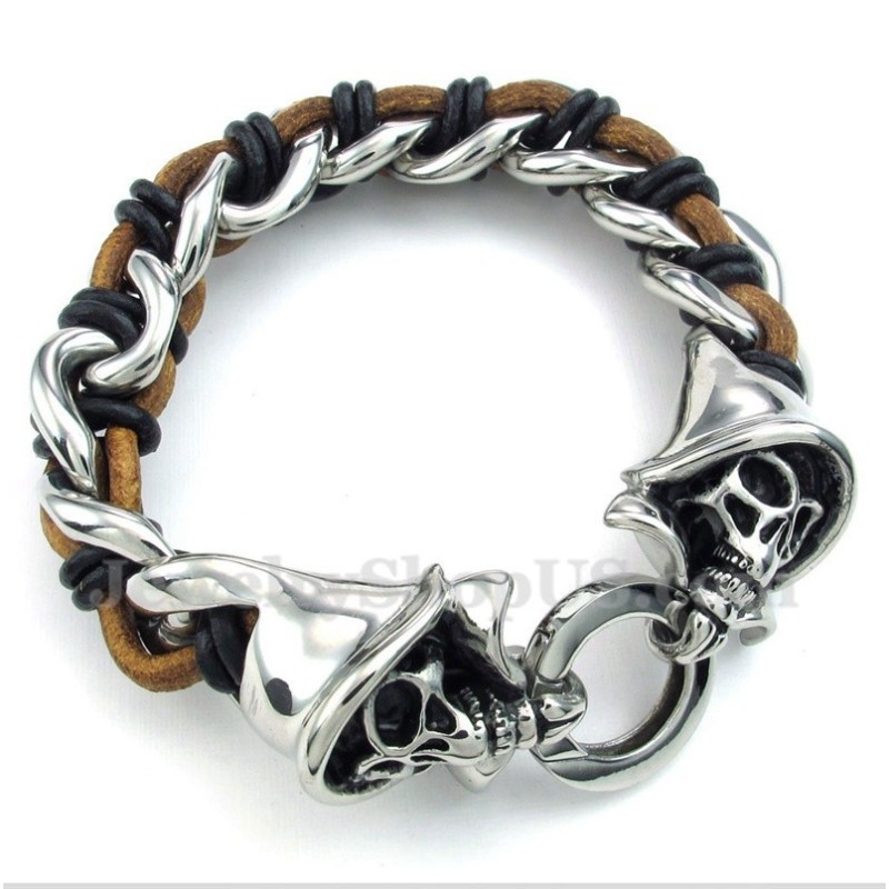 Men's Titanium Grim Reaper Leather Bracelet Men's Titanium Grim Reaper Leather Bracelet