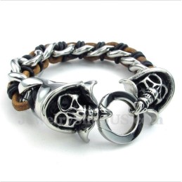 Men's Titanium Grim Reaper Leather Bracelet