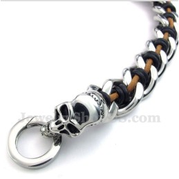 Men's Titanium Grim Reaper Leather Bracelet