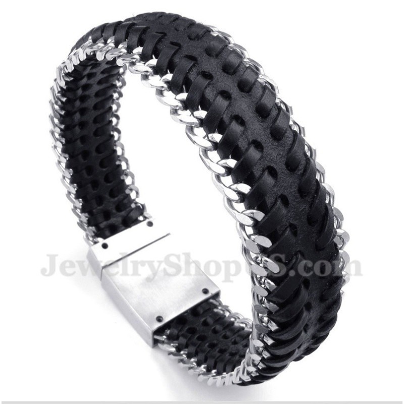 Men's Titanium Black Leather Bracelet Men's Titanium Black Leather Bracelet