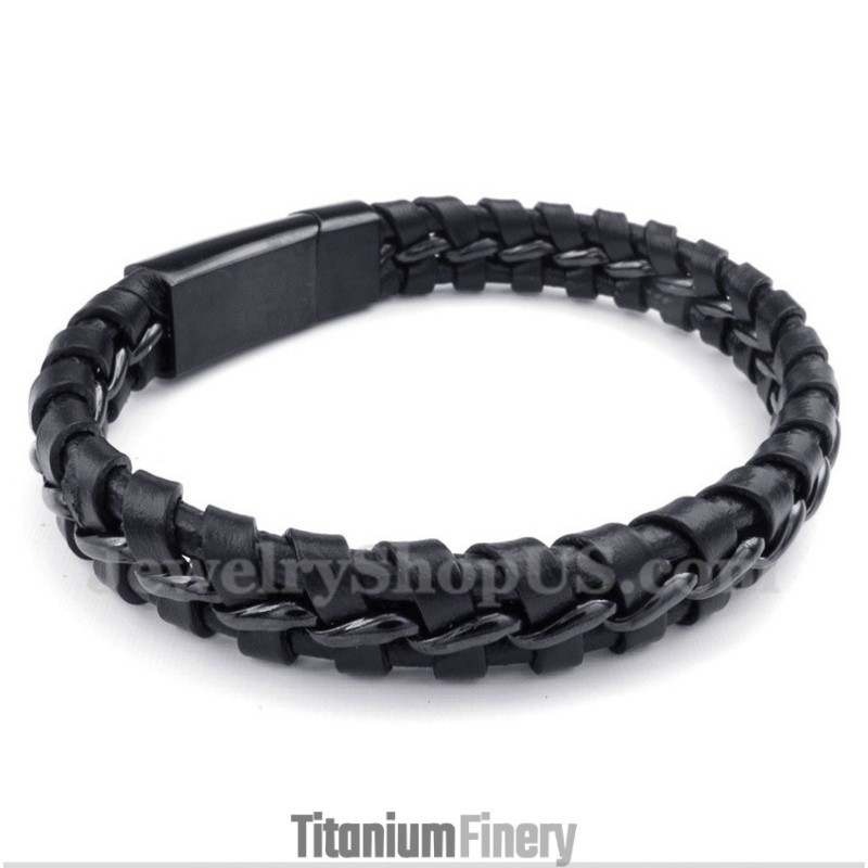 Men's Titanium Black Leather Bracelet Men's Titanium Black Leather Bracelet