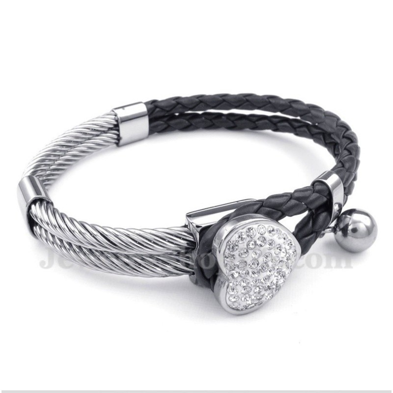 Men's Heart Shaped Leather Titanium Bracelet Men's Heart Shaped Leather Titanium Bracelet