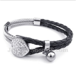 Men's Heart Shaped Leather Titanium Bracelet