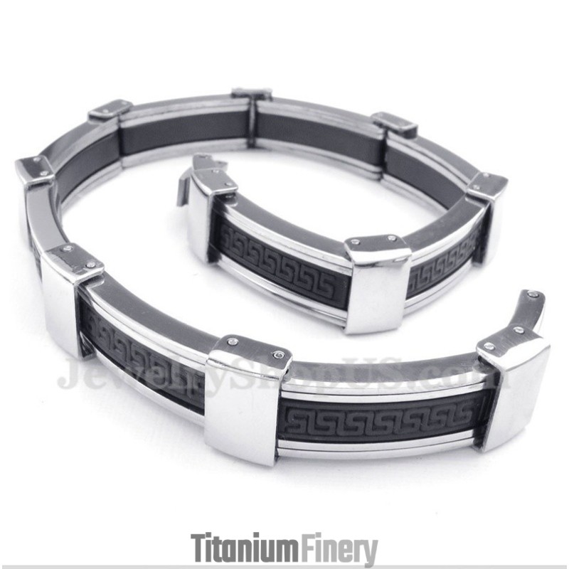 Men's Titanium Greek Meander Pattern Rubber Bracelet Men's Titanium Greek Meander Pattern Rubber Bracelet