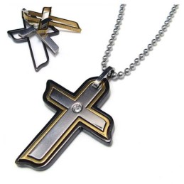 Three Parts With Diamond Cross Titanium Pendant