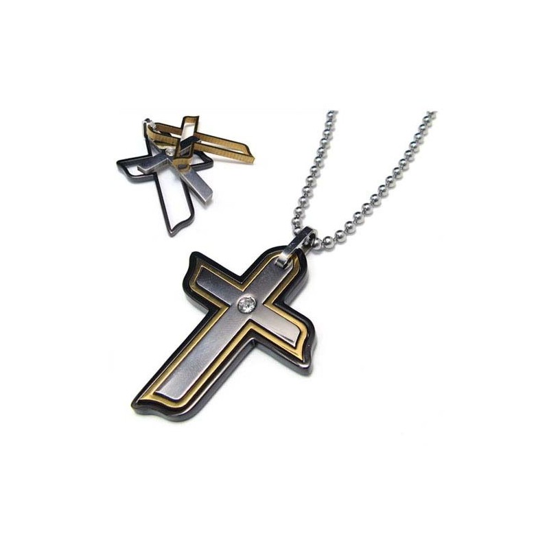 Three Parts With Diamond Cross Titanium Pendant Three Parts With Diamond Cross Titanium Pendant