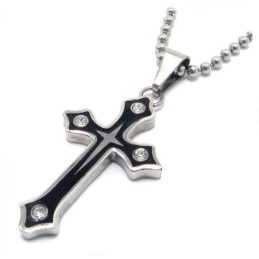 Fashion Black Plate Cross Titanium Pendant With Diamonds