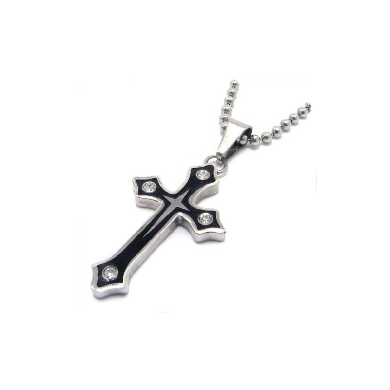 Fashion Black Plate Cross Titanium Pendant With Diamonds