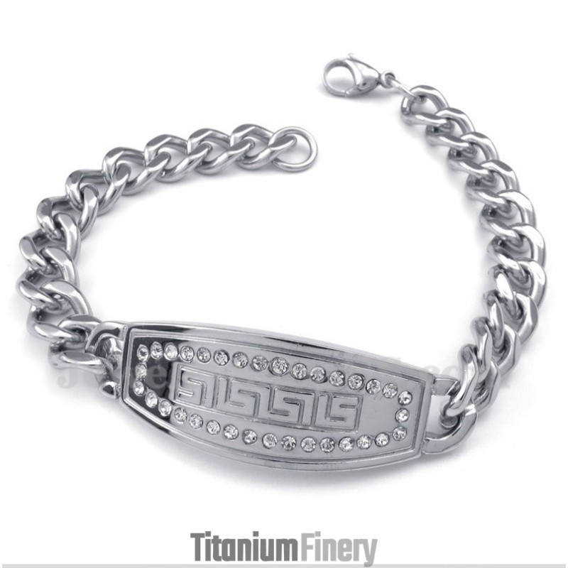 Men's Titanium Diamond Greek Meander Pattern Bracelet