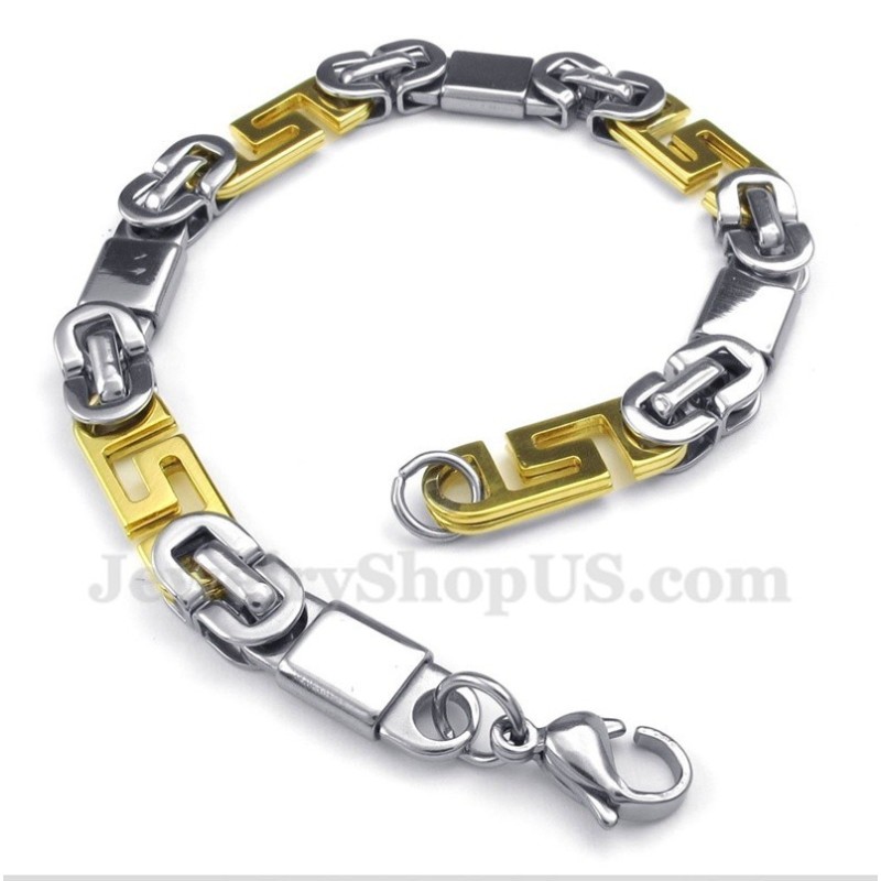 Men's Titanium Gold Greek Meander Pattern Bracelet Men's Titanium Gold Greek Meander Pattern Bracelet