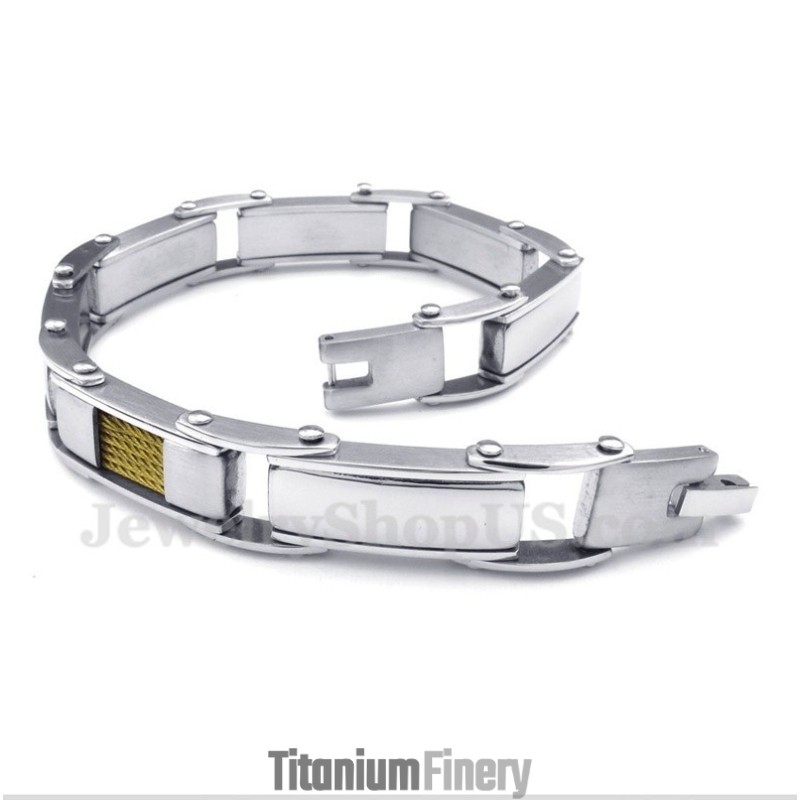 Men's Titanium Gold Cable Bracelet Men's Titanium Gold Cable Bracelet
