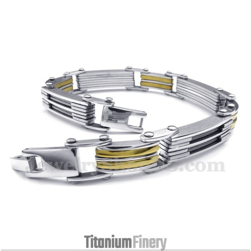 Men's Titanium Cable Gold Bracelet Men's Titanium Cable Gold Bracelet