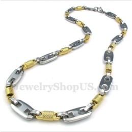 Men's Titanium Gold Cylinder Necklace
