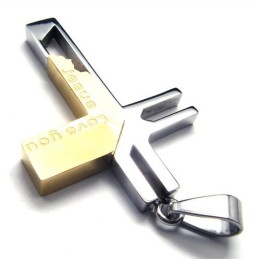 Love You Jesus Cross Titanium Pendant (Golden)